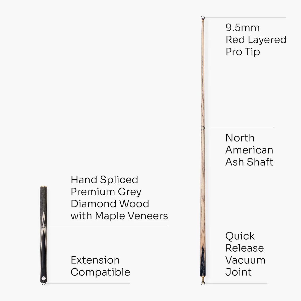 TRIUMPH 3/4 Joint Premium Ash Snooker and Pool Cue with 9.5mm Professional Layered Tip