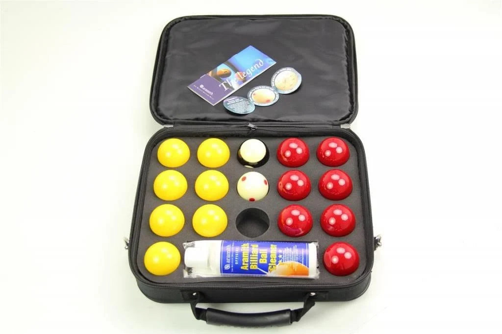 SUPER ARAMITH PRO CUP 2" Red and Yellow Pool Balls Carry Case Set with Ball Cleaner