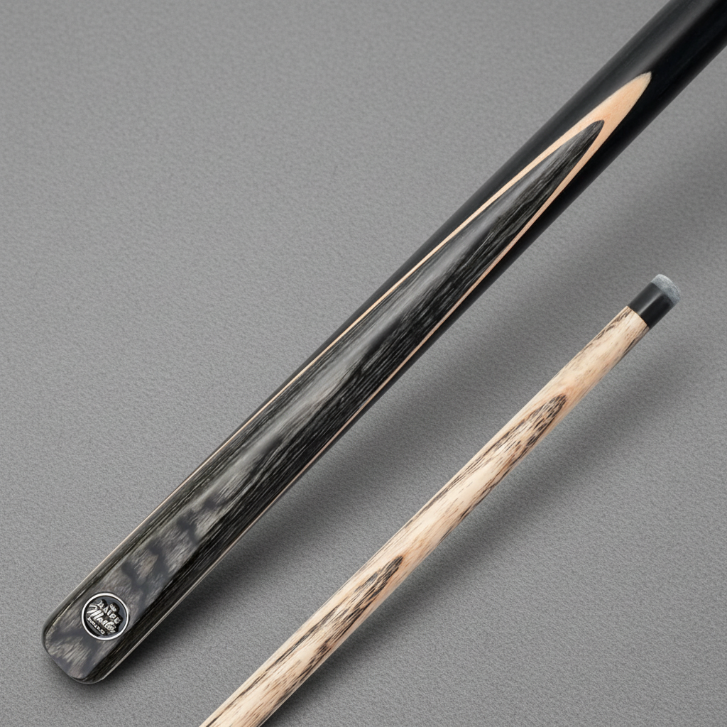 Black and grey cue on grey pool cloth