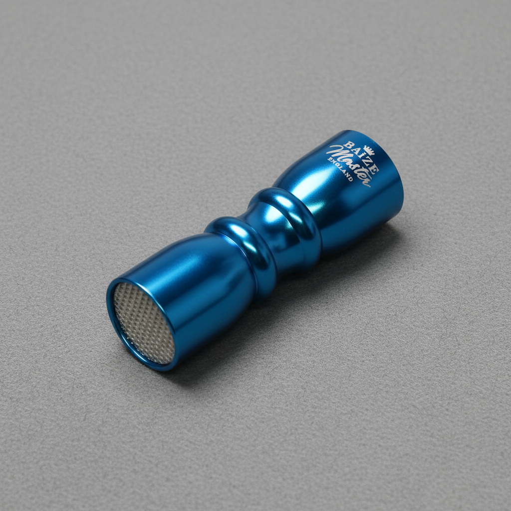 Blue tip tool on grey baize