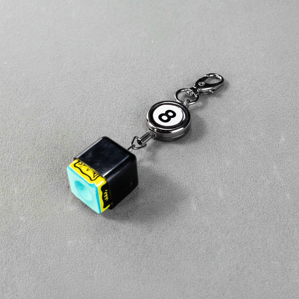 Chalk keyring on grey baize