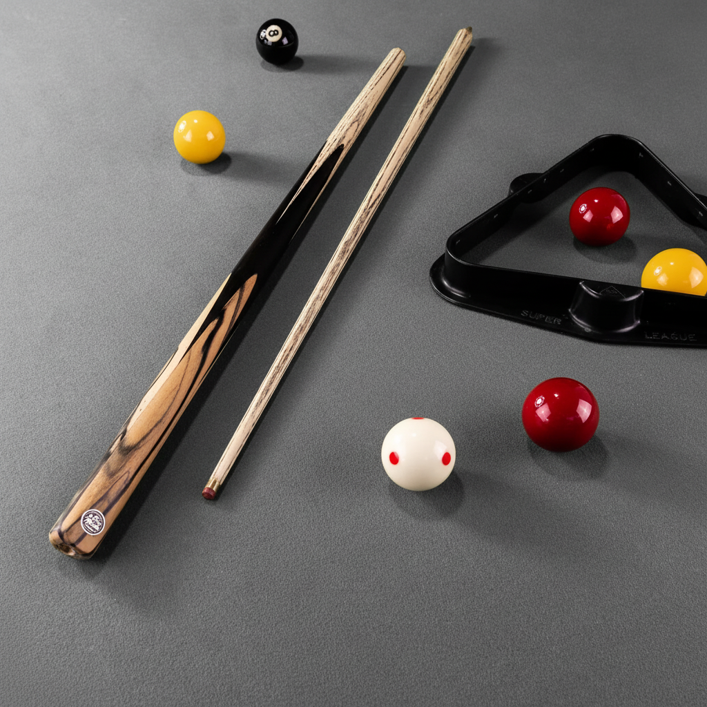 Cues on grey baize