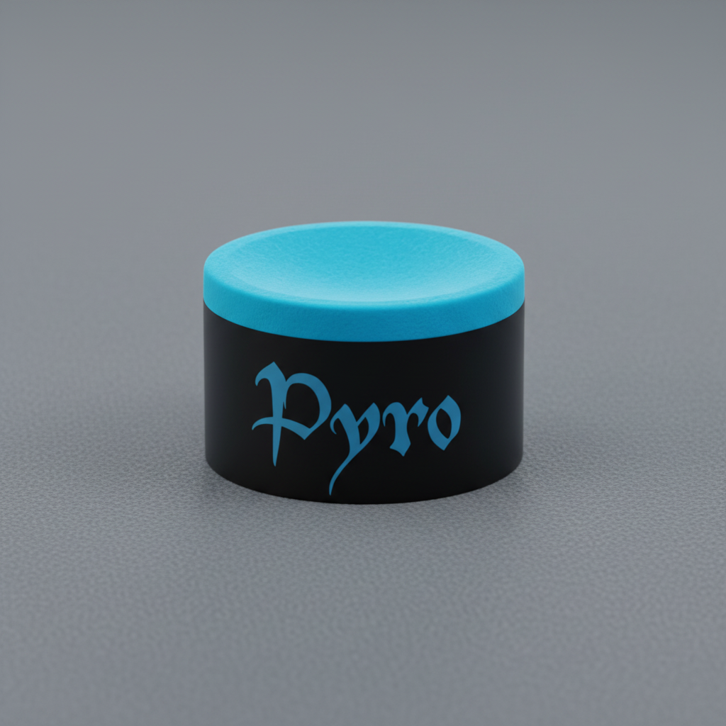 TAOM Blue Pyro chalk on grey pool table cloth