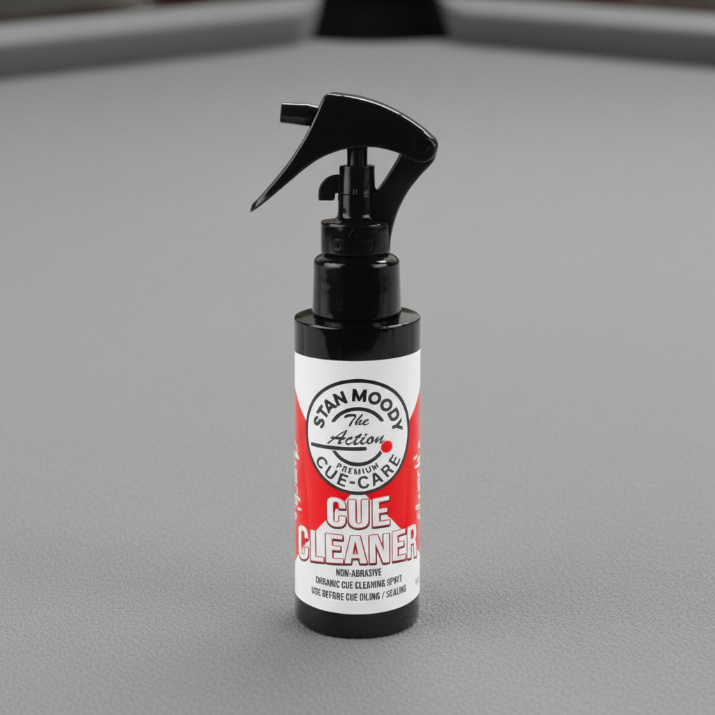 Lynch's Stan The Action Moody Premium Cue Cleaner on grey pool table cloth