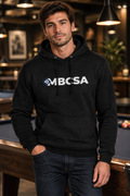 Model wearing the black MBCSA hoodie
