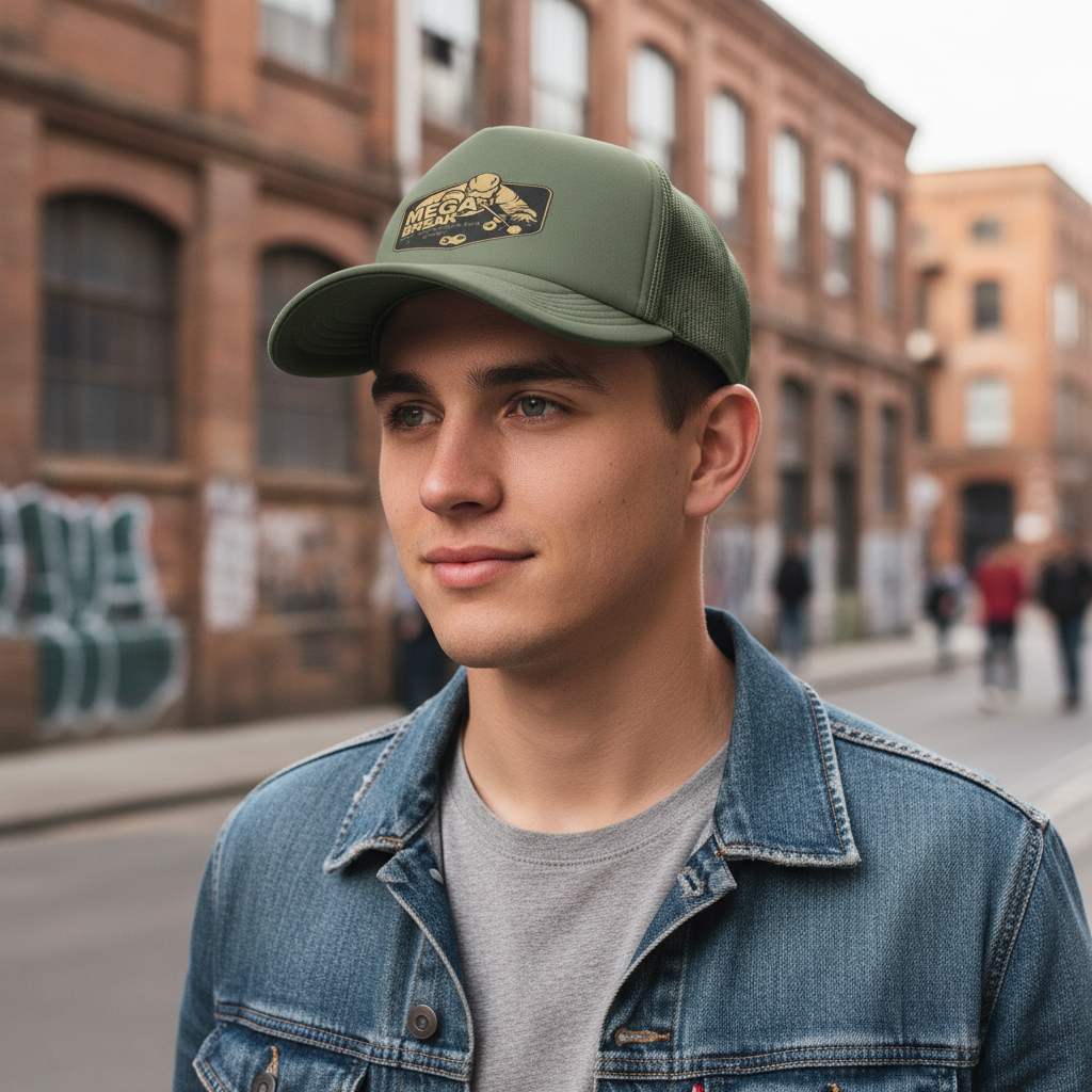 Olive Green Cap Modelled