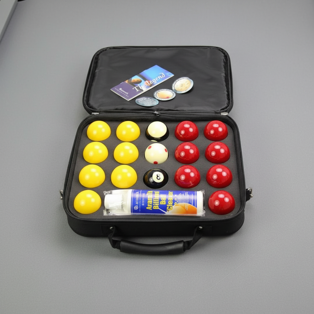 Pool ball carry case on grey baize
