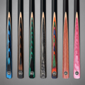 Seven cue butts on grey pool cloth