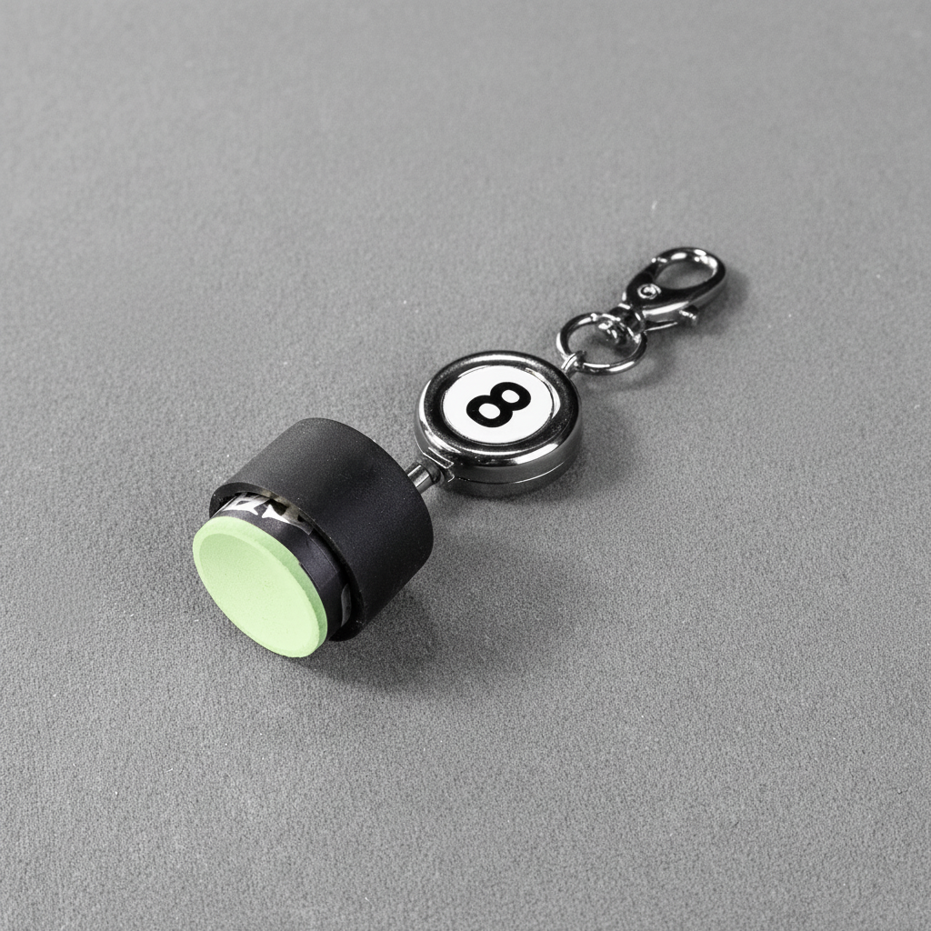 Tip keyring on grey baize